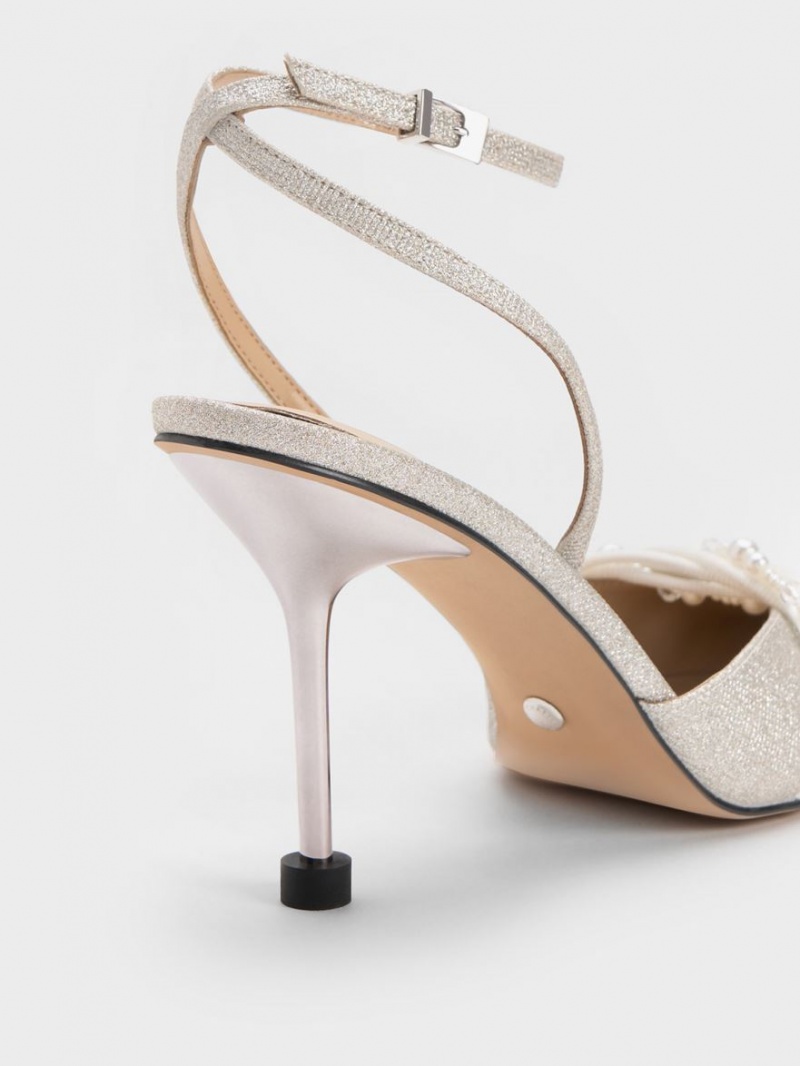 Γοβεσ Charles And Keith Leda Beaded Glittered Ankle-λουρακια ασημι | 52714-VJFE