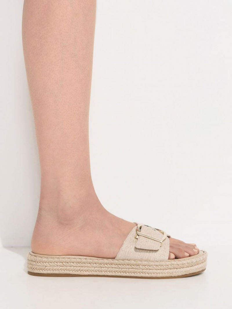 Σανδαλια Charles And Keith Linen Buckled εσπαντριγιεσ Μπεζ | 37104-RTGX