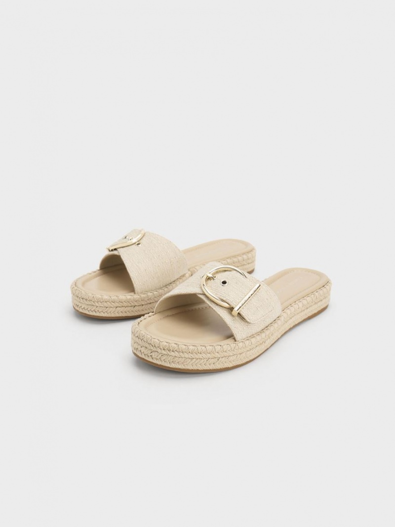 Σανδαλια Charles And Keith Linen Buckled εσπαντριγιεσ Μπεζ | 37104-RTGX