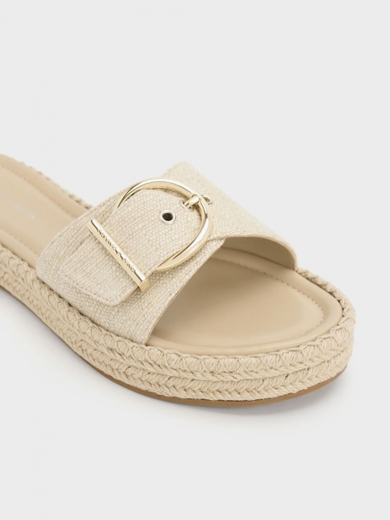 Σανδαλια Charles And Keith Linen Buckled εσπαντριγιεσ Μπεζ | 37104-RTGX