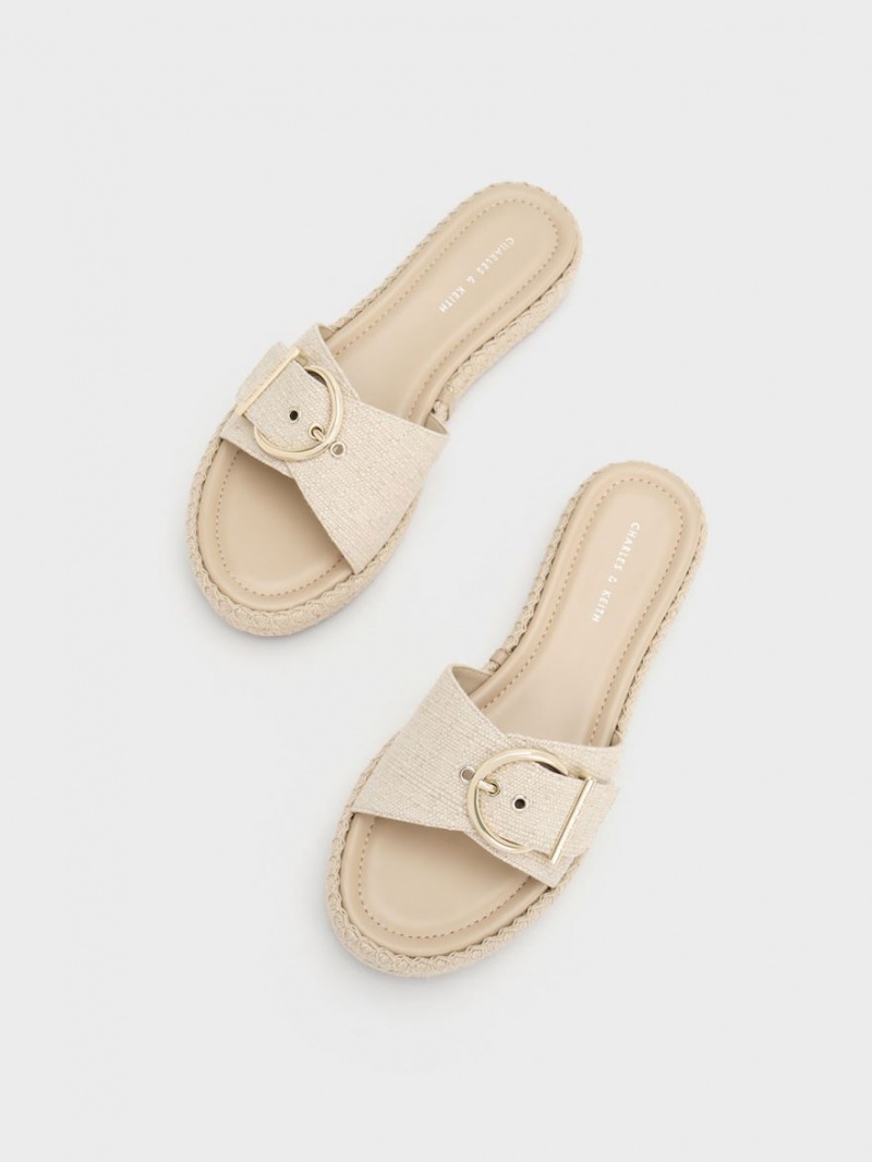 Σανδαλια Charles And Keith Linen Buckled εσπαντριγιεσ Μπεζ | 37104-RTGX