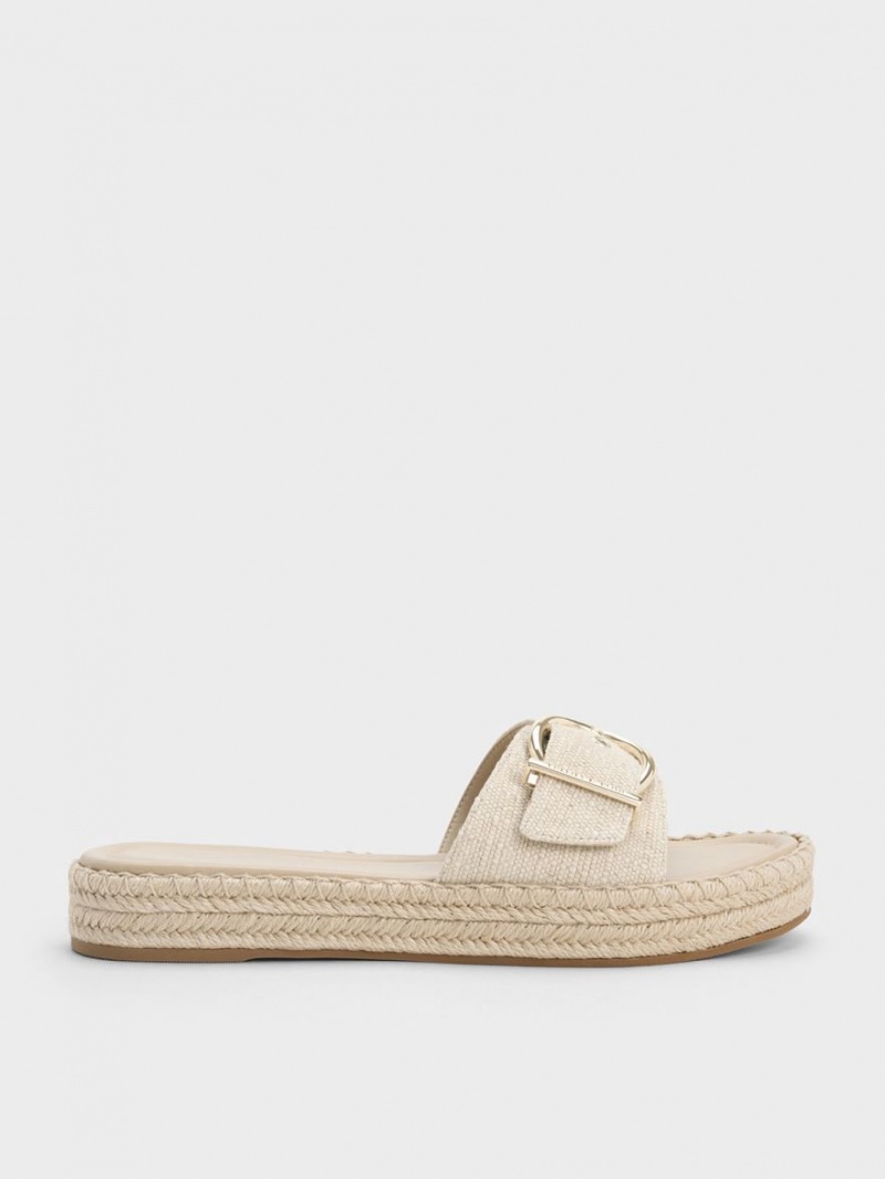 Σανδαλια Charles And Keith Linen Buckled εσπαντριγιεσ Μπεζ | 37104-RTGX