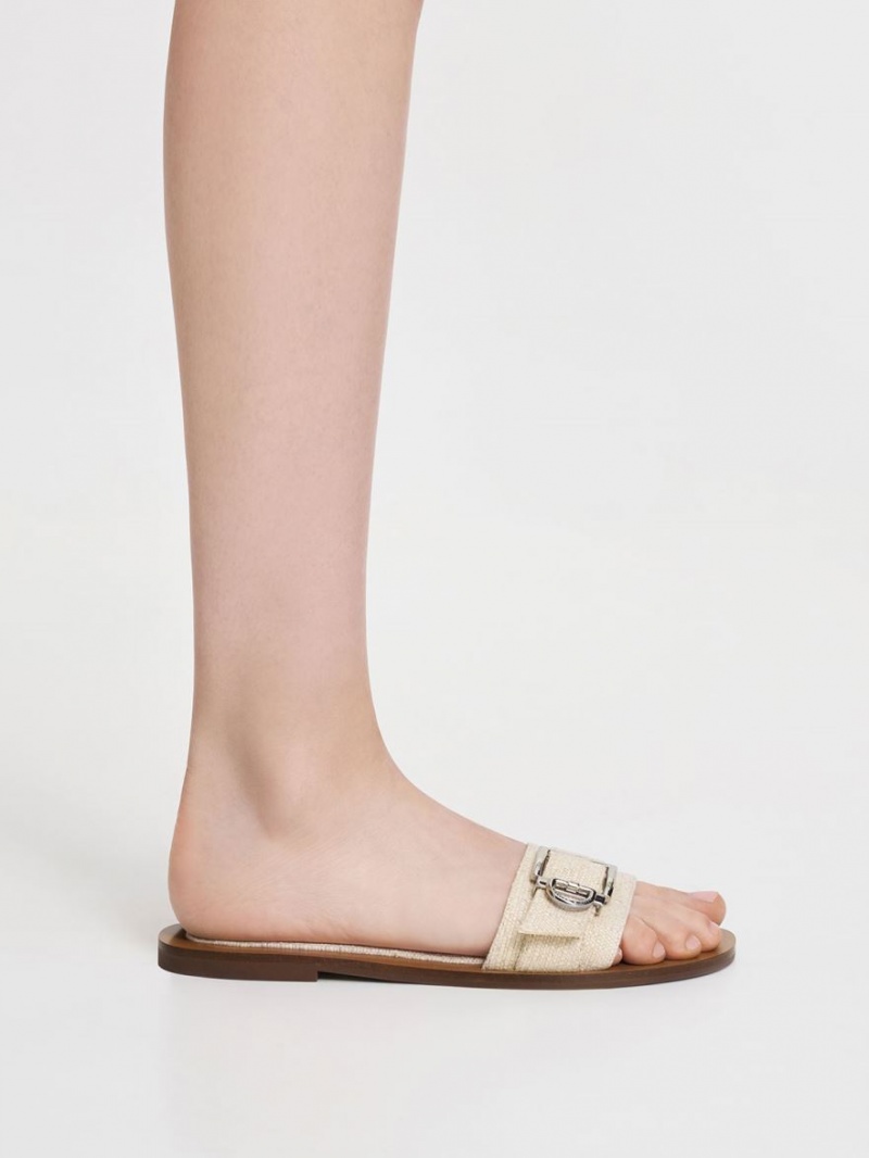 Σαγιοναρεσ Charles And Keith Linen Metallic πόρπης Μπεζ | 80317-SJTW