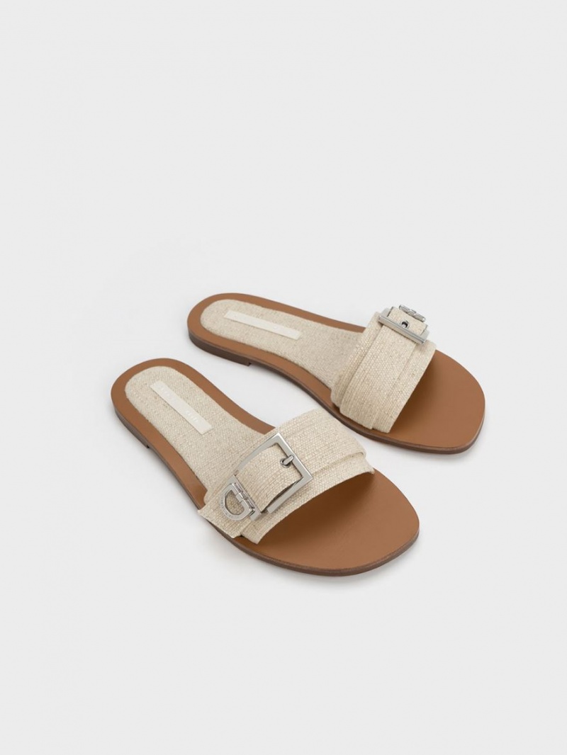 Σαγιοναρεσ Charles And Keith Linen Metallic πόρπης Μπεζ | 80317-SJTW