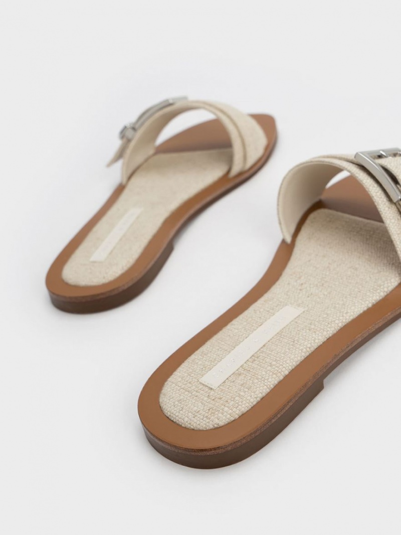 Σαγιοναρεσ Charles And Keith Linen Metallic πόρπης Μπεζ | 80317-SJTW