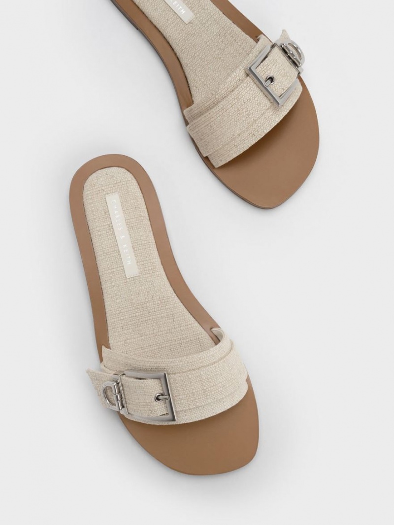 Σαγιοναρεσ Charles And Keith Linen Metallic πόρπης Μπεζ | 80317-SJTW