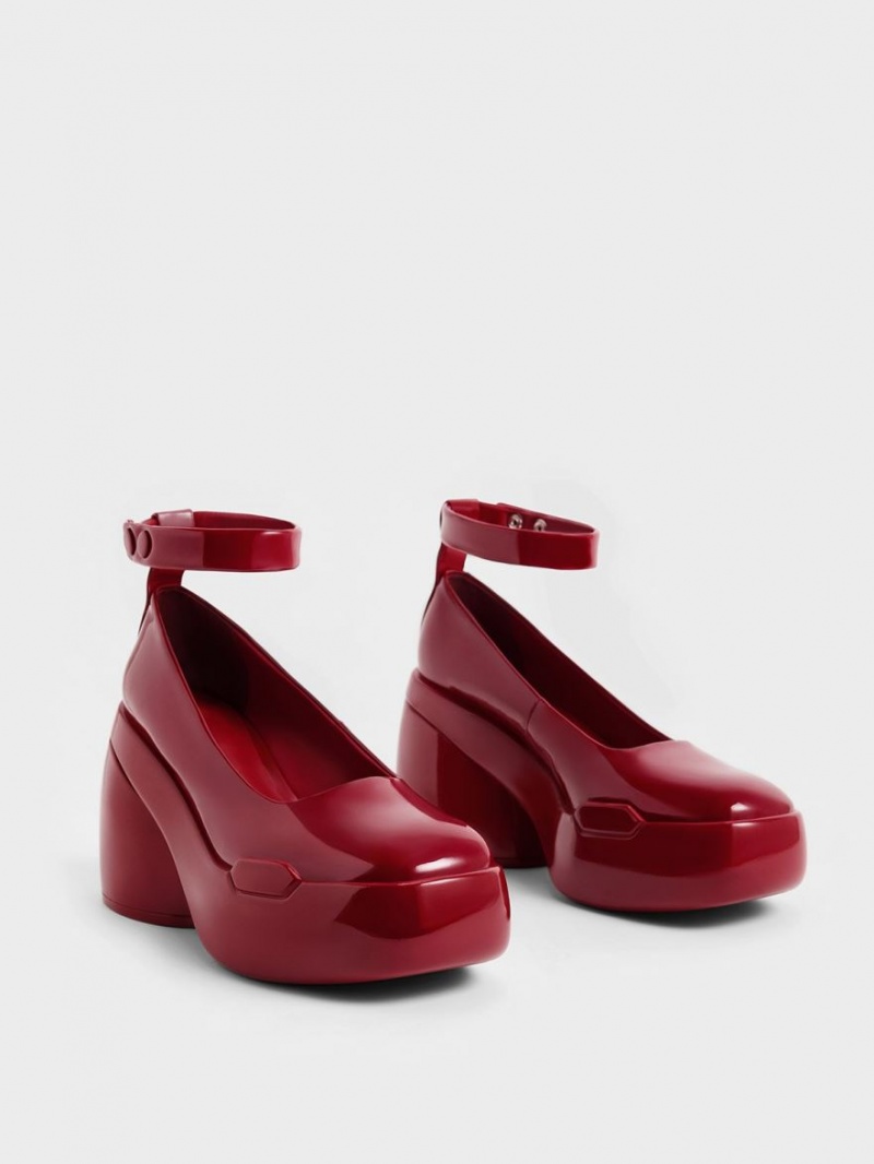 Γοβεσ Charles And Keith Lula λουστρινι Χοντρός Heel κοκκινα | 25317-DTXY