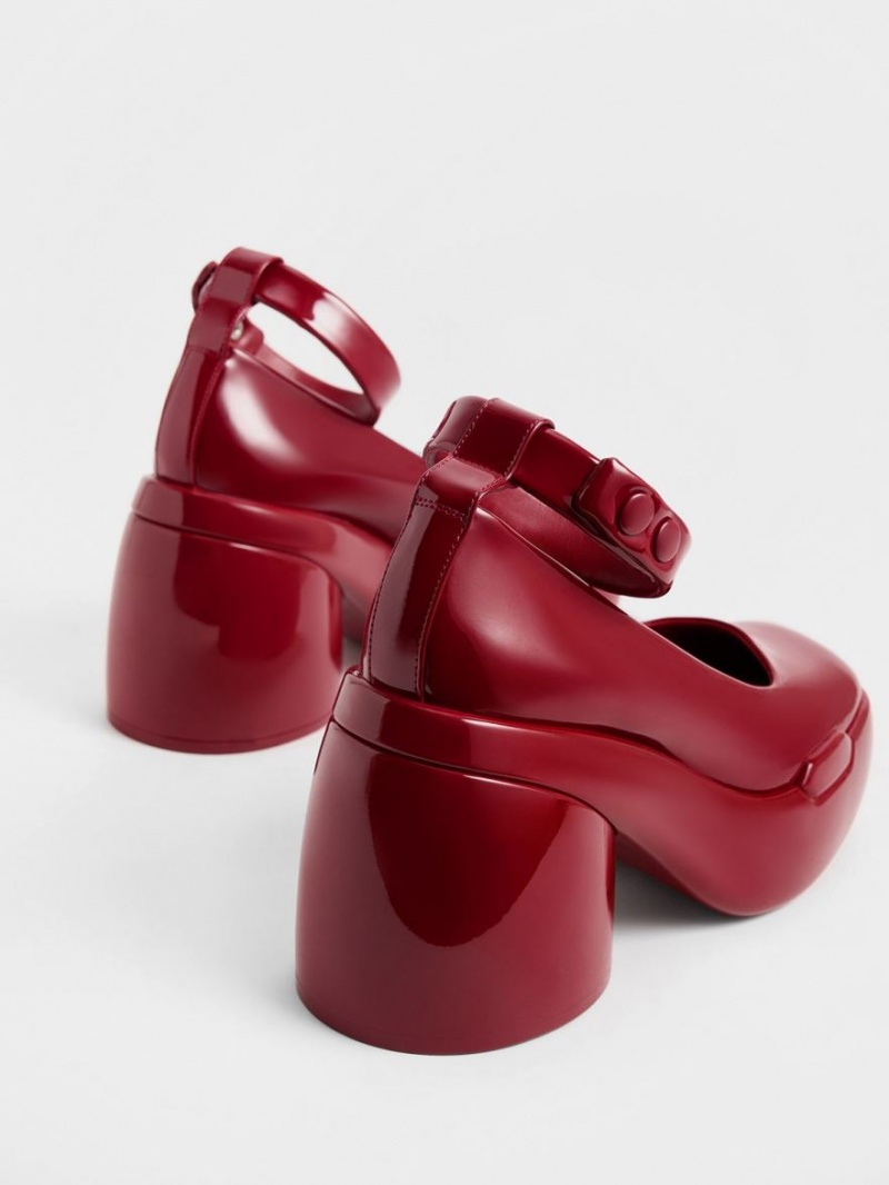 Γοβεσ Charles And Keith Lula λουστρινι Χοντρός Heel κοκκινα | 25317-DTXY