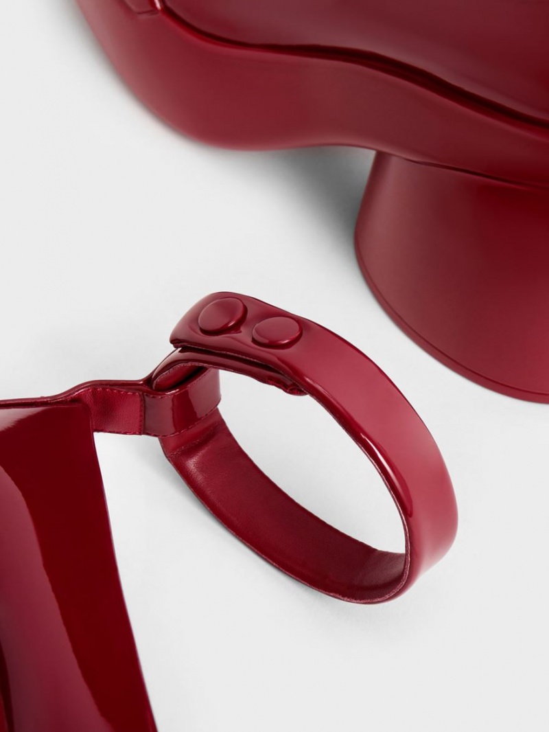 Γοβεσ Charles And Keith Lula λουστρινι Χοντρός Heel κοκκινα | 25317-DTXY