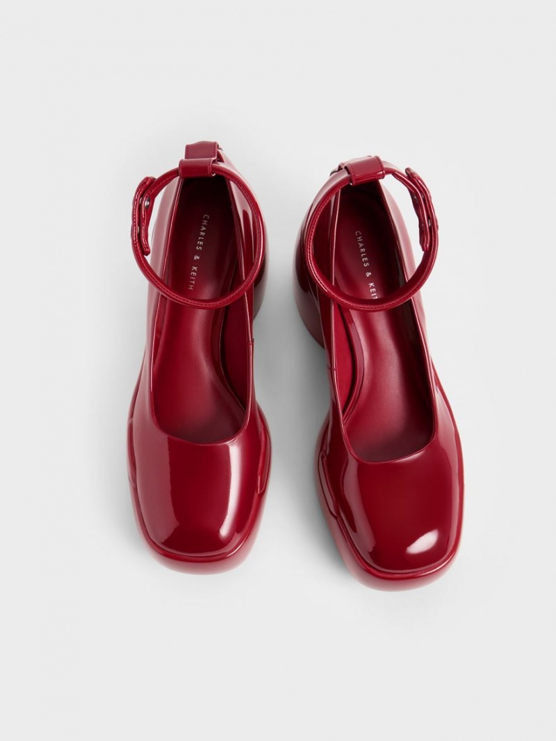Γοβεσ Charles And Keith Lula λουστρινι Χοντρός Heel κοκκινα | 25317-DTXY