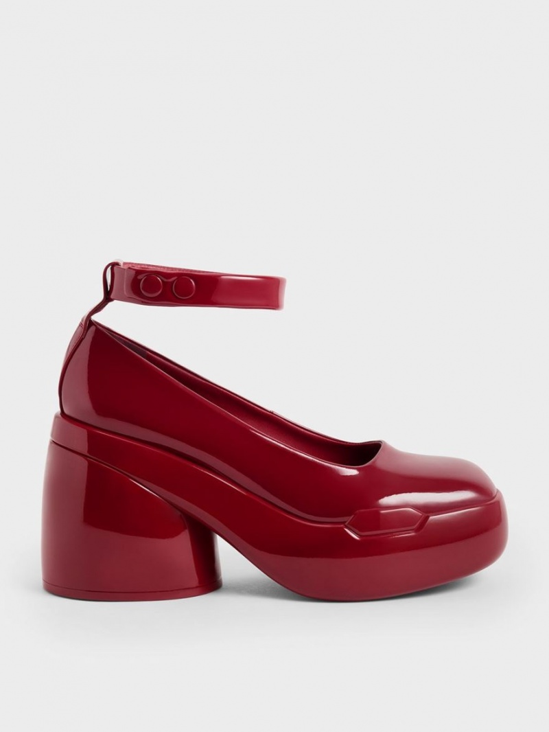 Γοβεσ Charles And Keith Lula λουστρινι Χοντρός Heel κοκκινα | 25317-DTXY