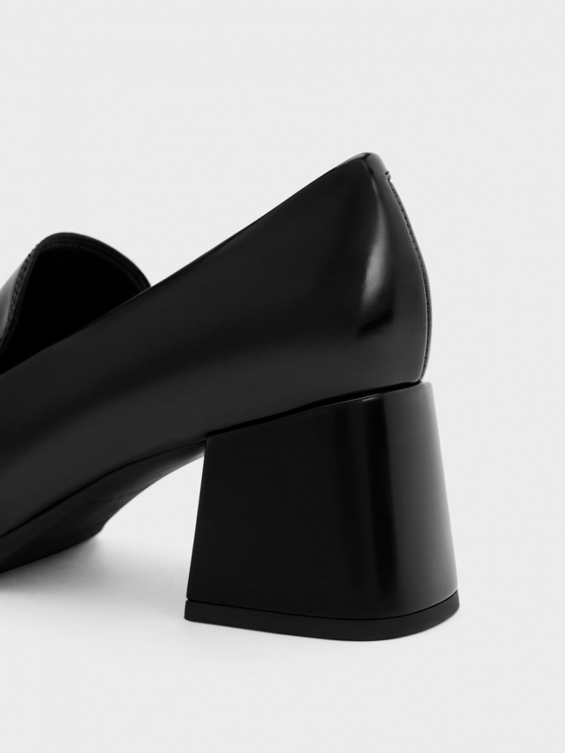 Γοβεσ Charles And Keith Metallic Accent Block Heel Loafer μαυρα | 72863-TFNC