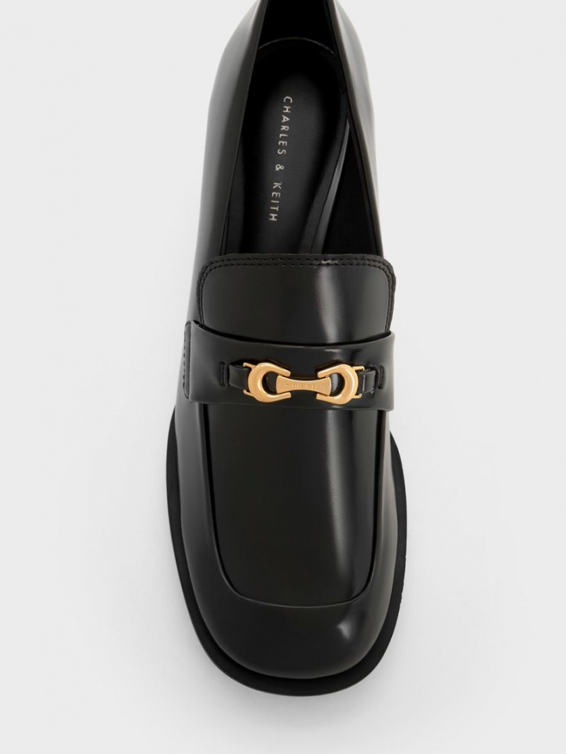 Γοβεσ Charles And Keith Metallic Accent Block Heel Loafer μαυρα | 72863-TFNC