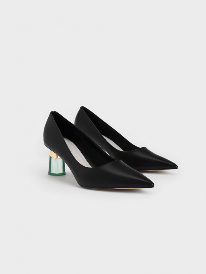 Γοβεσ Charles And Keith Metallic Accent Clear Heel μαυρα | 08346-SOYK