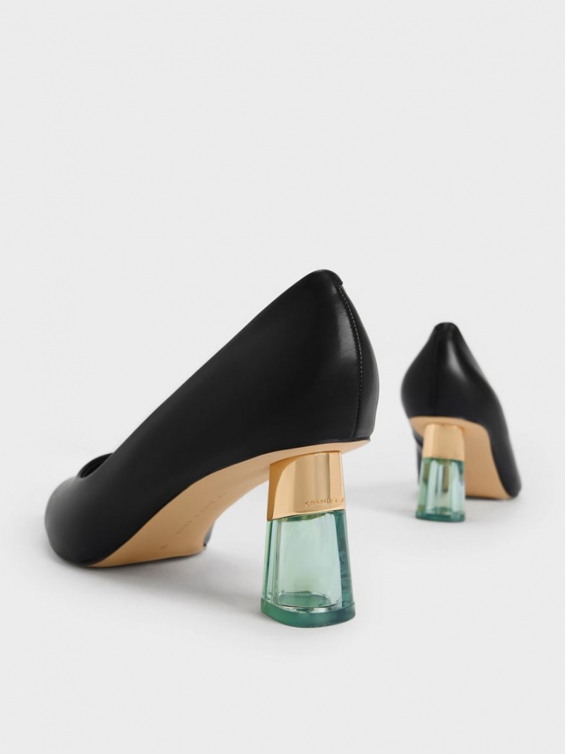 Γοβεσ Charles And Keith Metallic Accent Clear Heel μαυρα | 08346-SOYK