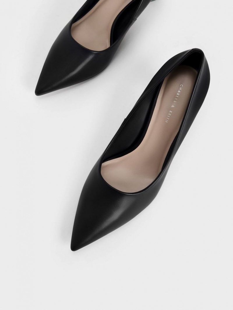 Γοβεσ Charles And Keith Metallic Accent Clear Heel μαυρα | 08346-SOYK