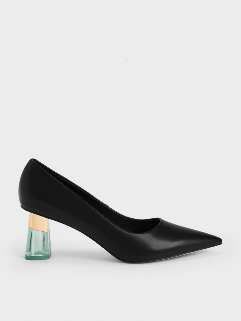 Γοβεσ Charles And Keith Metallic Accent Clear Heel μαυρα | 08346-SOYK