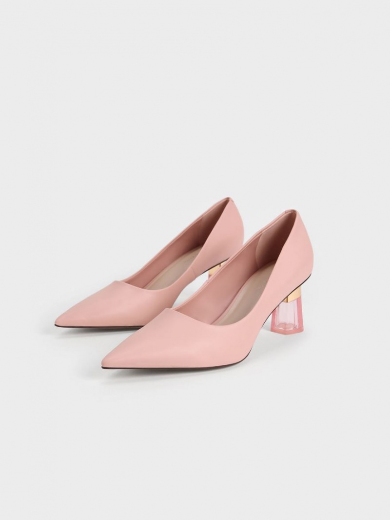 Γοβεσ Charles And Keith Metallic Accent Clear Heel ροζ | 98160-DKXW
