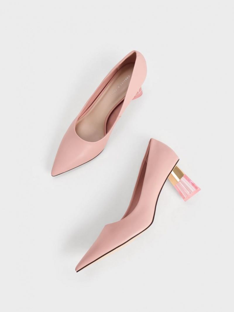 Γοβεσ Charles And Keith Metallic Accent Clear Heel ροζ | 98160-DKXW