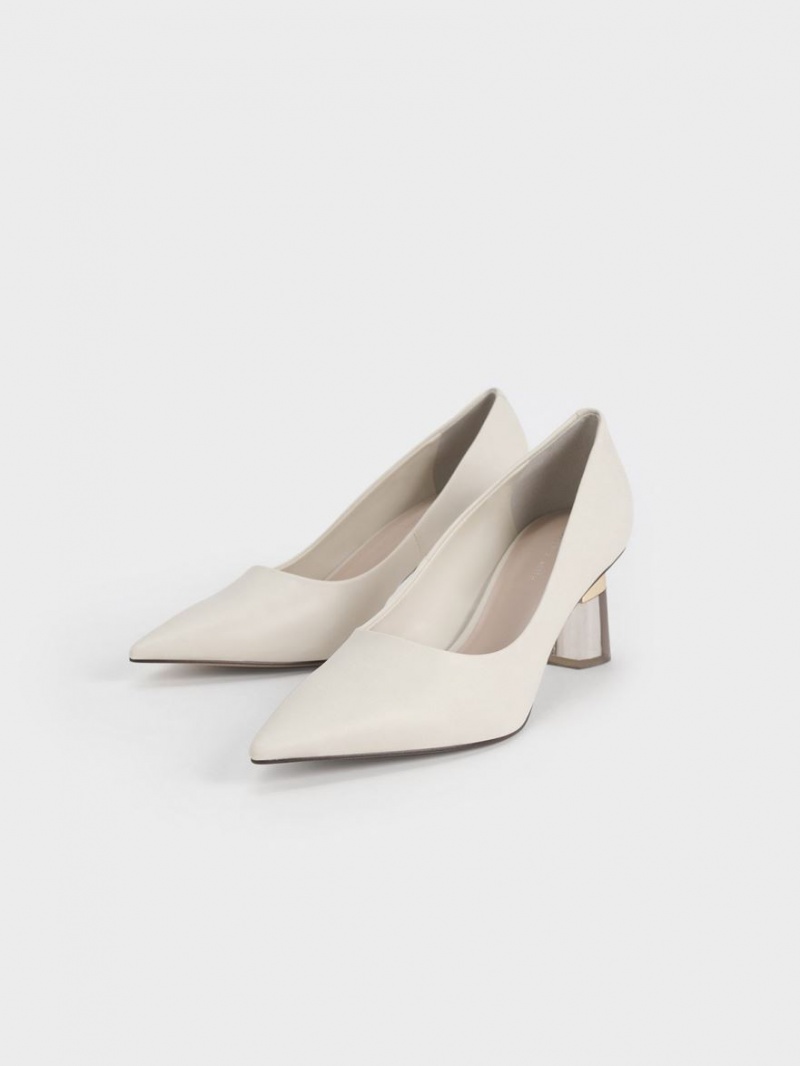 Γοβεσ Charles And Keith Metallic Accent Clear Heel ασπρα | 82069-OXEC