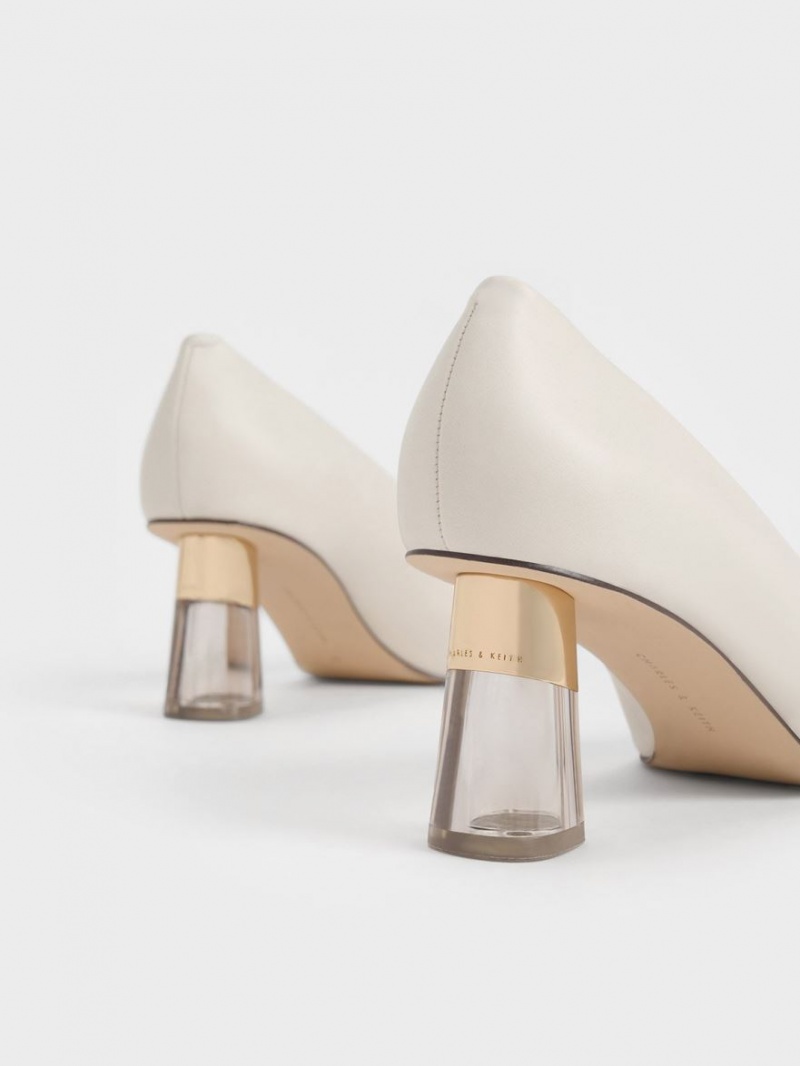 Γοβεσ Charles And Keith Metallic Accent Clear Heel ασπρα | 82069-OXEC