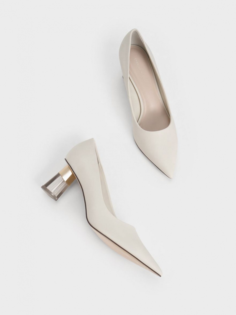 Γοβεσ Charles And Keith Metallic Accent Clear Heel ασπρα | 82069-OXEC