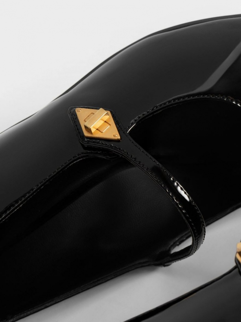 Γοβεσ Charles And Keith Metallic Accent Mary Jane μαυρα | 06918-OTWC