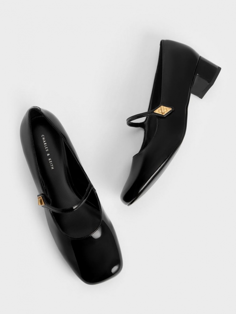 Γοβεσ Charles And Keith Metallic Accent Mary Jane μαυρα | 06918-OTWC