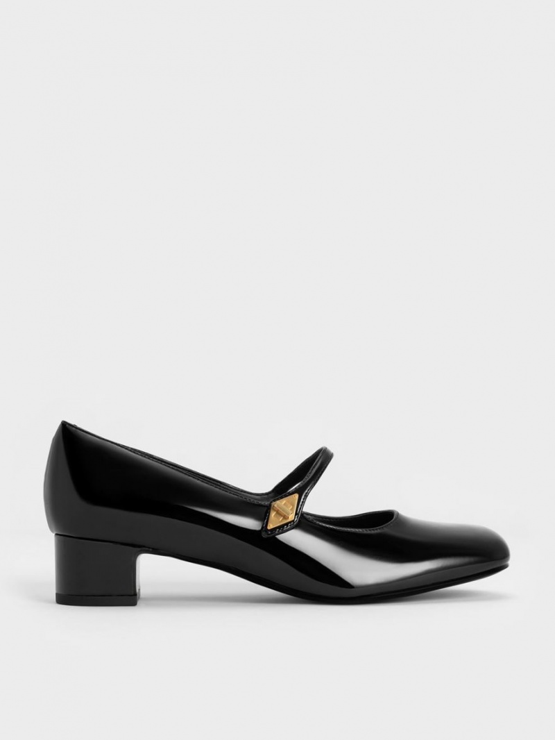 Γοβεσ Charles And Keith Metallic Accent Mary Jane μαυρα | 06918-OTWC