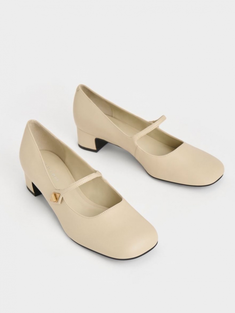 Γοβεσ Charles And Keith Metallic Accent Mary Jane Μπεζ | 26583-HEPZ