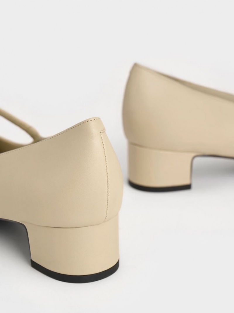 Γοβεσ Charles And Keith Metallic Accent Mary Jane Μπεζ | 26583-HEPZ