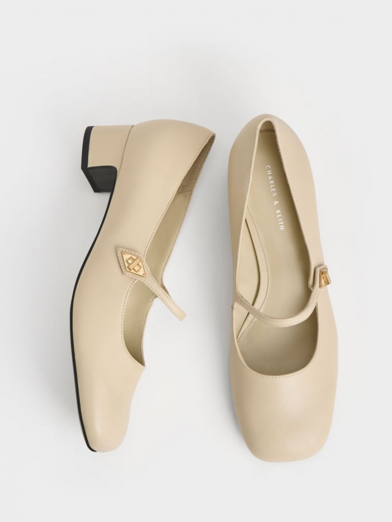 Γοβεσ Charles And Keith Metallic Accent Mary Jane Μπεζ | 26583-HEPZ