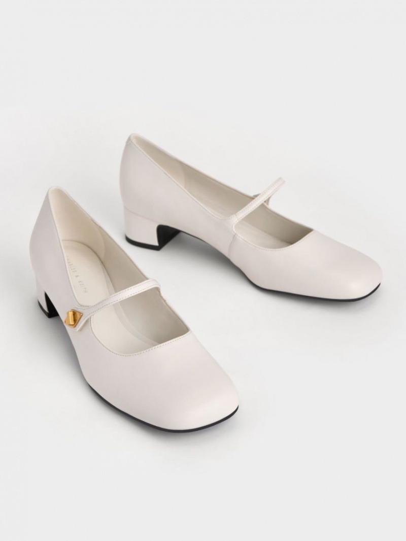 Γοβεσ Charles And Keith Metallic Accent Mary Jane ασπρα | 34580-TNMH