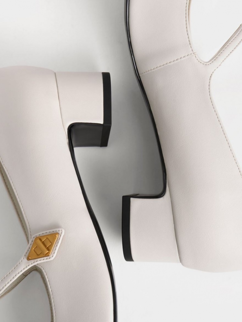 Γοβεσ Charles And Keith Metallic Accent Mary Jane ασπρα | 34580-TNMH