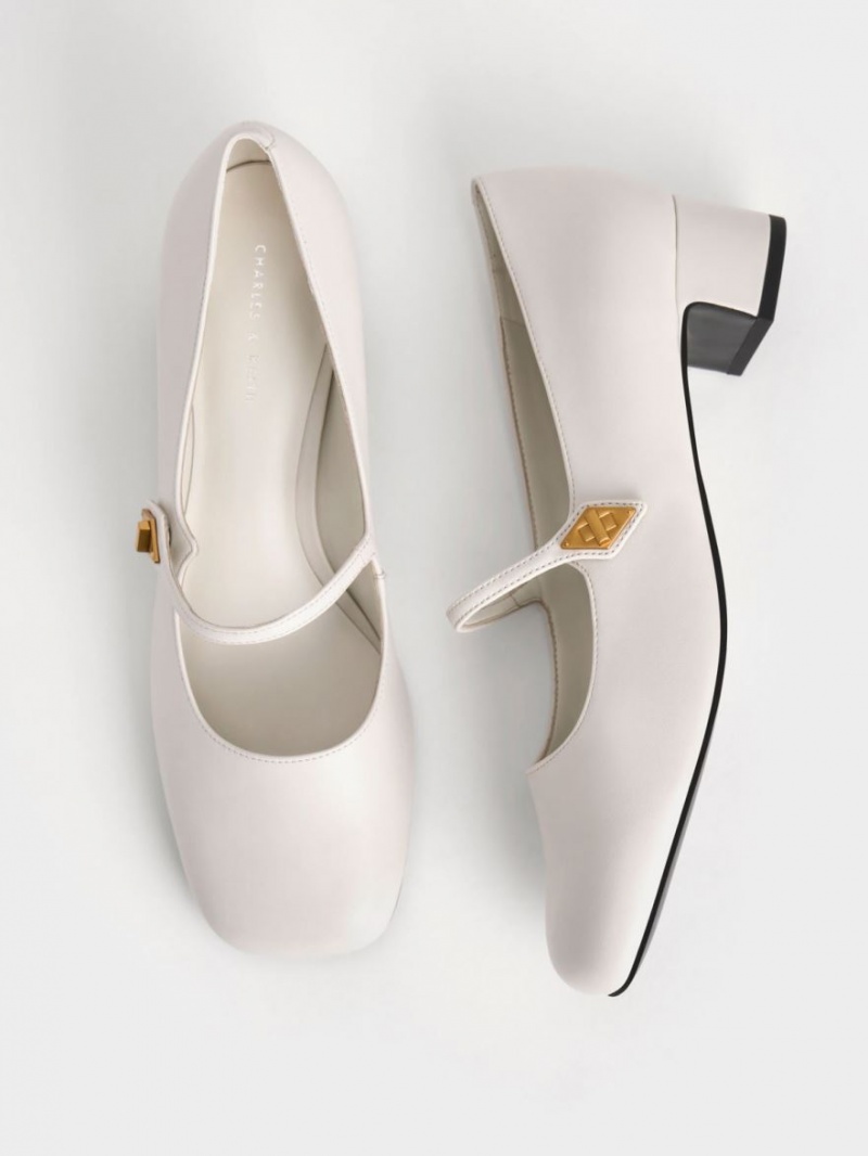 Γοβεσ Charles And Keith Metallic Accent Mary Jane ασπρα | 34580-TNMH