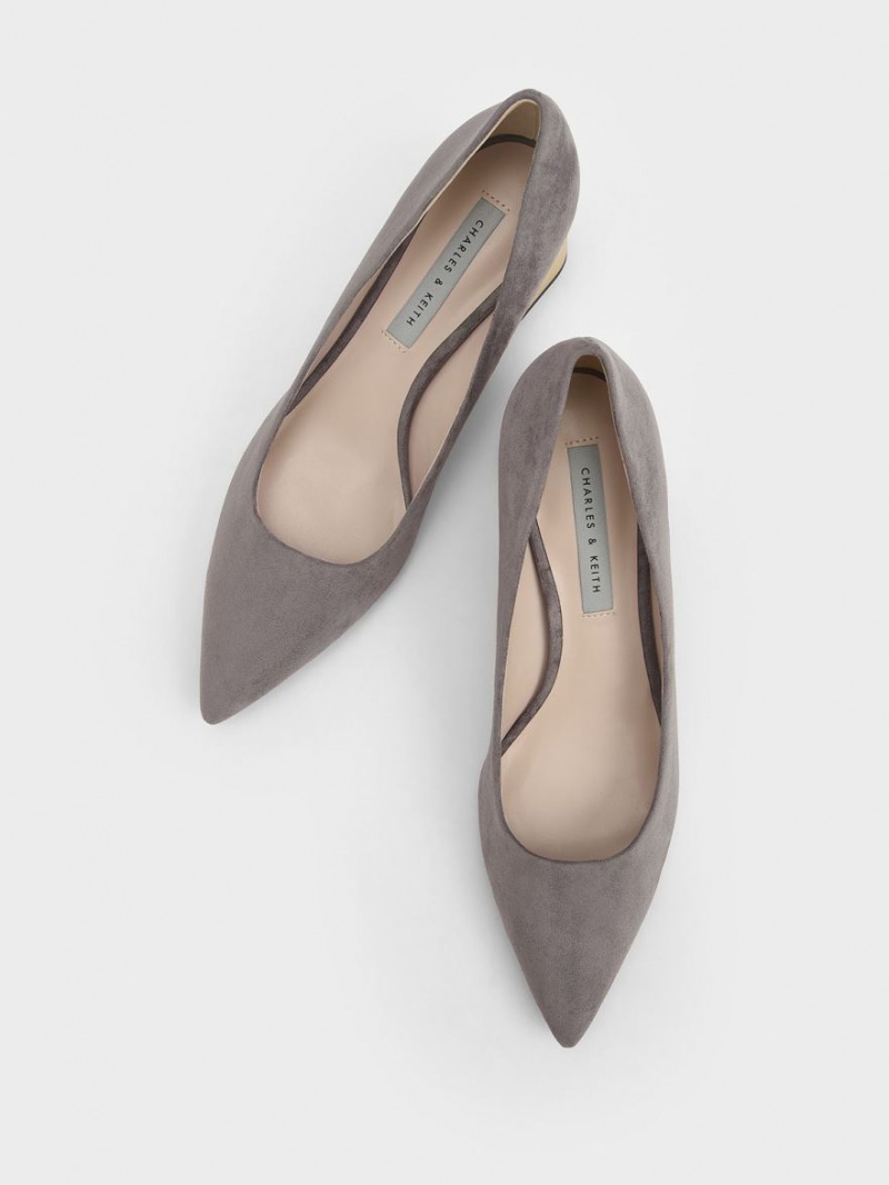 Γοβεσ Charles And Keith Metallic Block Heel Textured γκρι | 94751-XEBK