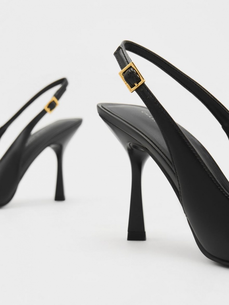 Γοβεσ Charles And Keith Metallic Cap Pointed-toe Slingback μαυρα | 52384-JXNP
