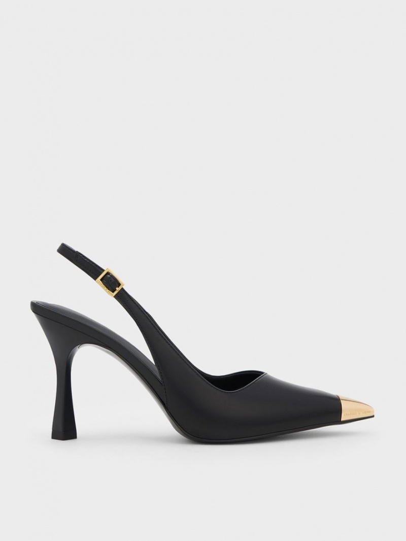 Γοβεσ Charles And Keith Metallic Cap Pointed-toe Slingback μαυρα | 52384-JXNP