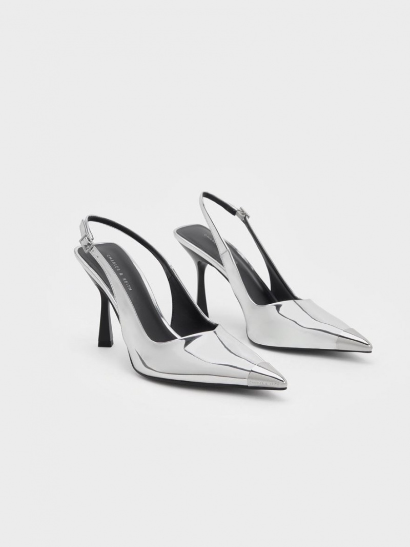 Γοβεσ Charles And Keith Metallic Cap Pointed-toe Slingback ασημι | 45063-TCMK