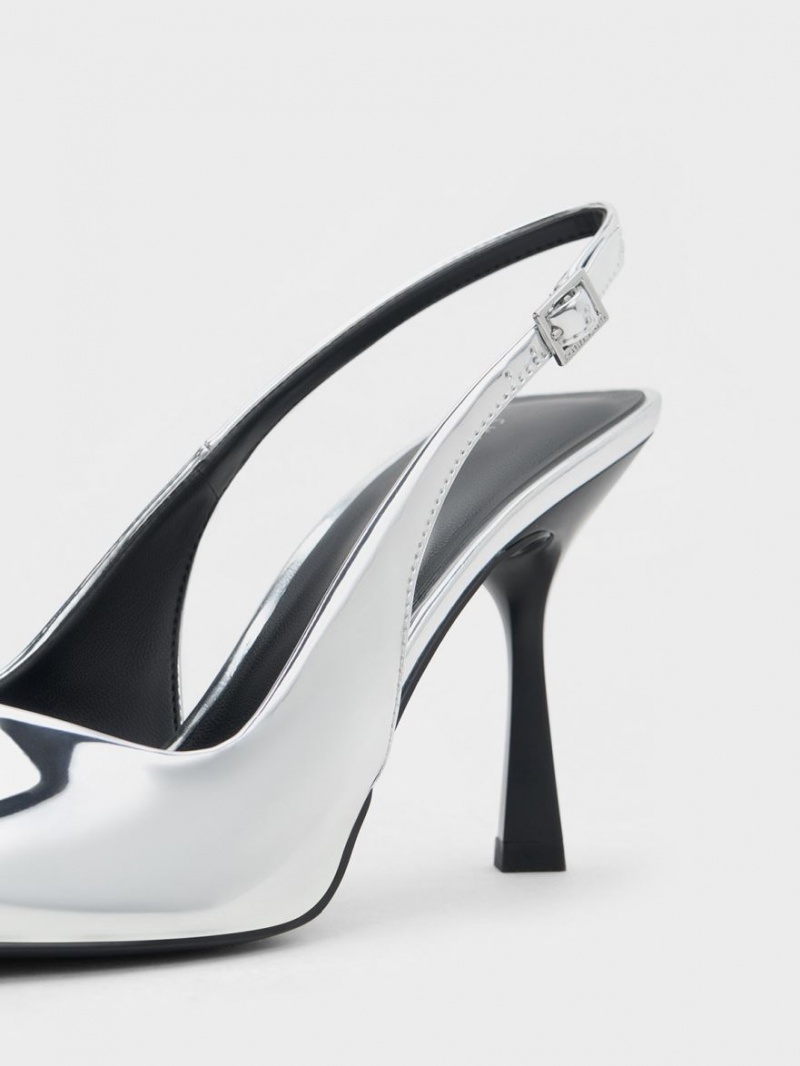 Γοβεσ Charles And Keith Metallic Cap Pointed-toe Slingback ασημι | 45063-TCMK