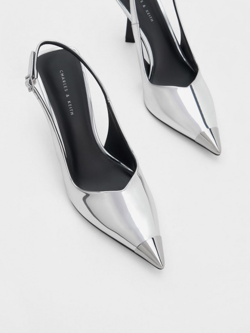 Γοβεσ Charles And Keith Metallic Cap Pointed-toe Slingback ασημι | 45063-TCMK