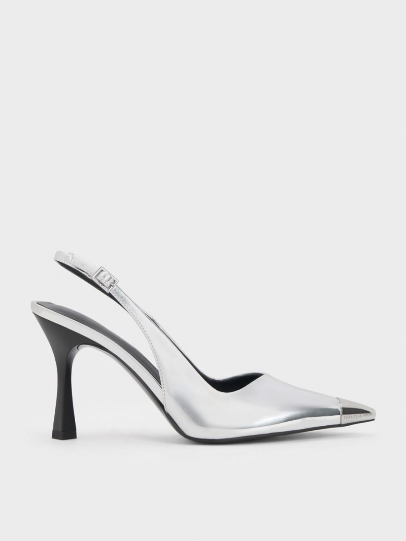 Γοβεσ Charles And Keith Metallic Cap Pointed-toe Slingback ασημι | 45063-TCMK