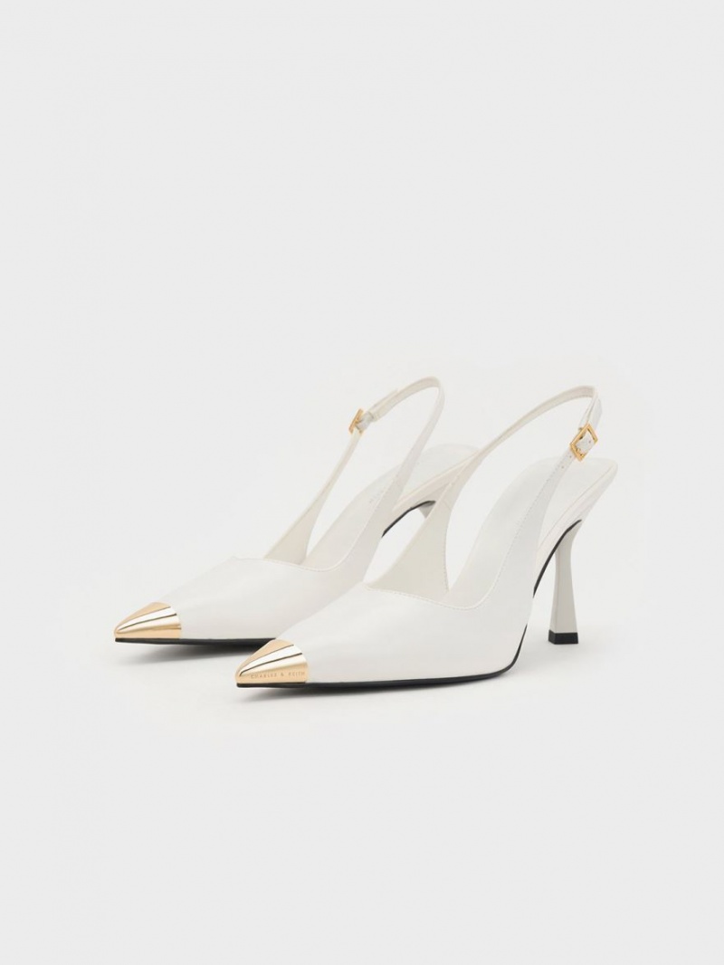 Γοβεσ Charles And Keith Metallic Cap Pointed-toe Slingback ασπρα | 91825-MRUT