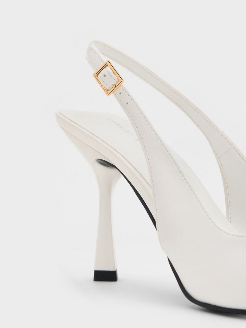 Γοβεσ Charles And Keith Metallic Cap Pointed-toe Slingback ασπρα | 91825-MRUT