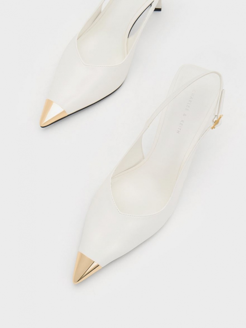 Γοβεσ Charles And Keith Metallic Cap Pointed-toe Slingback ασπρα | 91825-MRUT