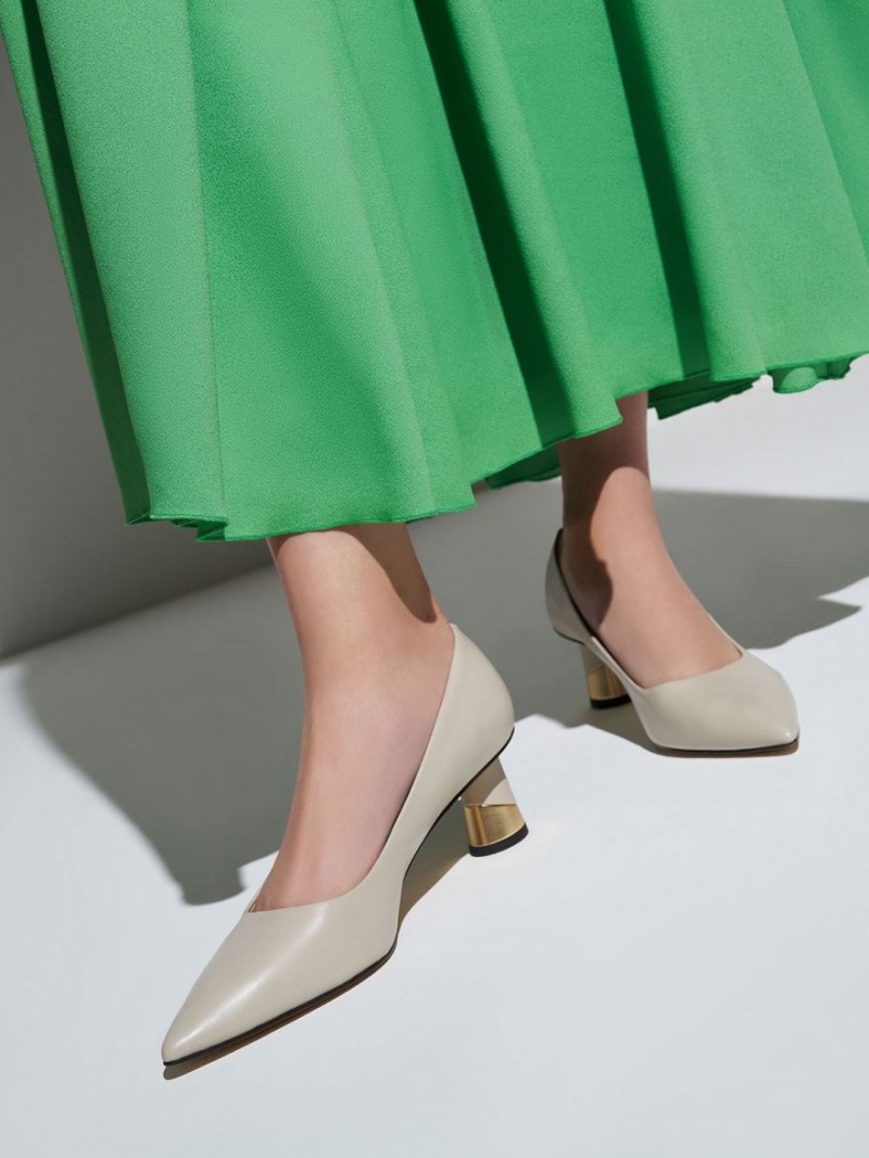 Γοβεσ Charles And Keith Metallic Sculptural Heel κρέμα | 87452-GINA