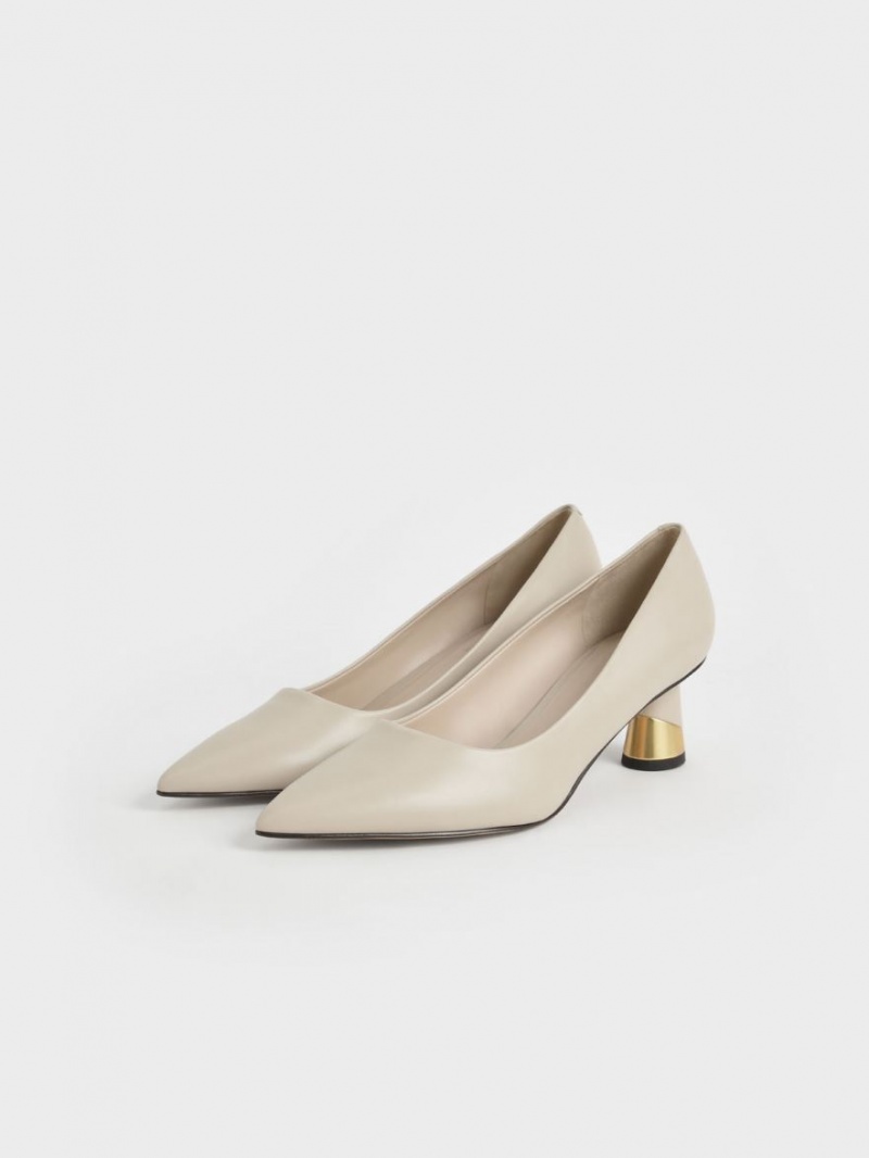 Γοβεσ Charles And Keith Metallic Sculptural Heel κρέμα | 87452-GINA