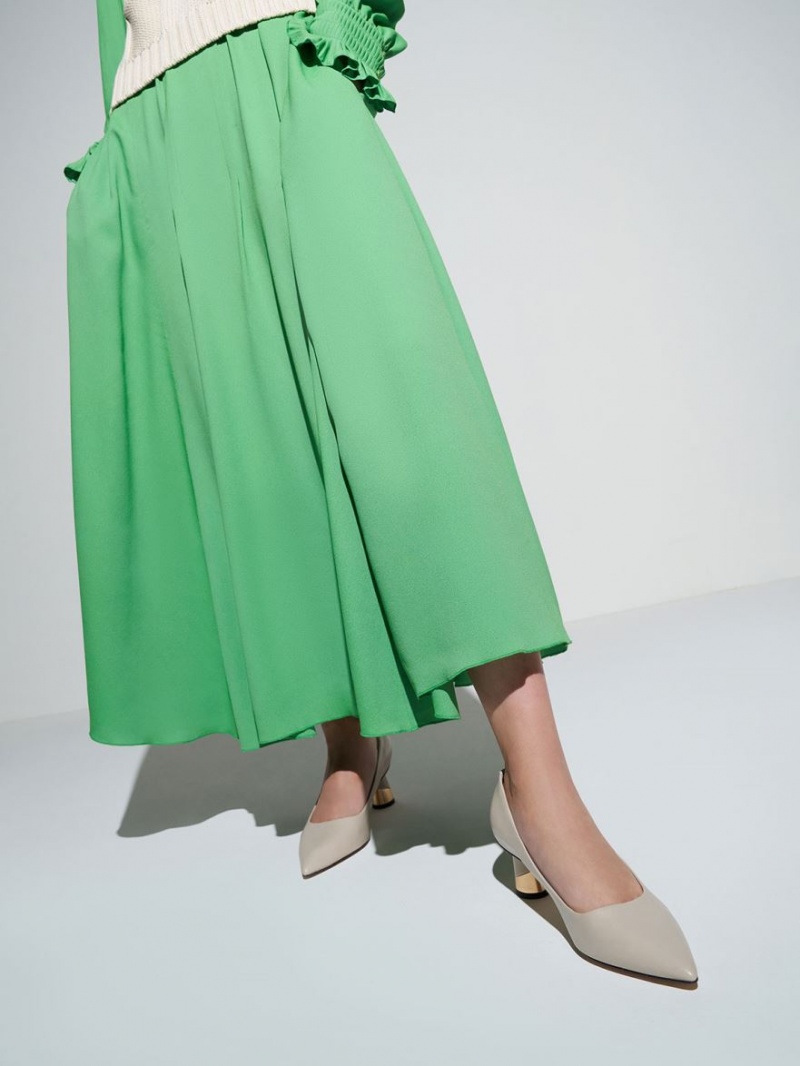 Γοβεσ Charles And Keith Metallic Sculptural Heel κρέμα | 87452-GINA