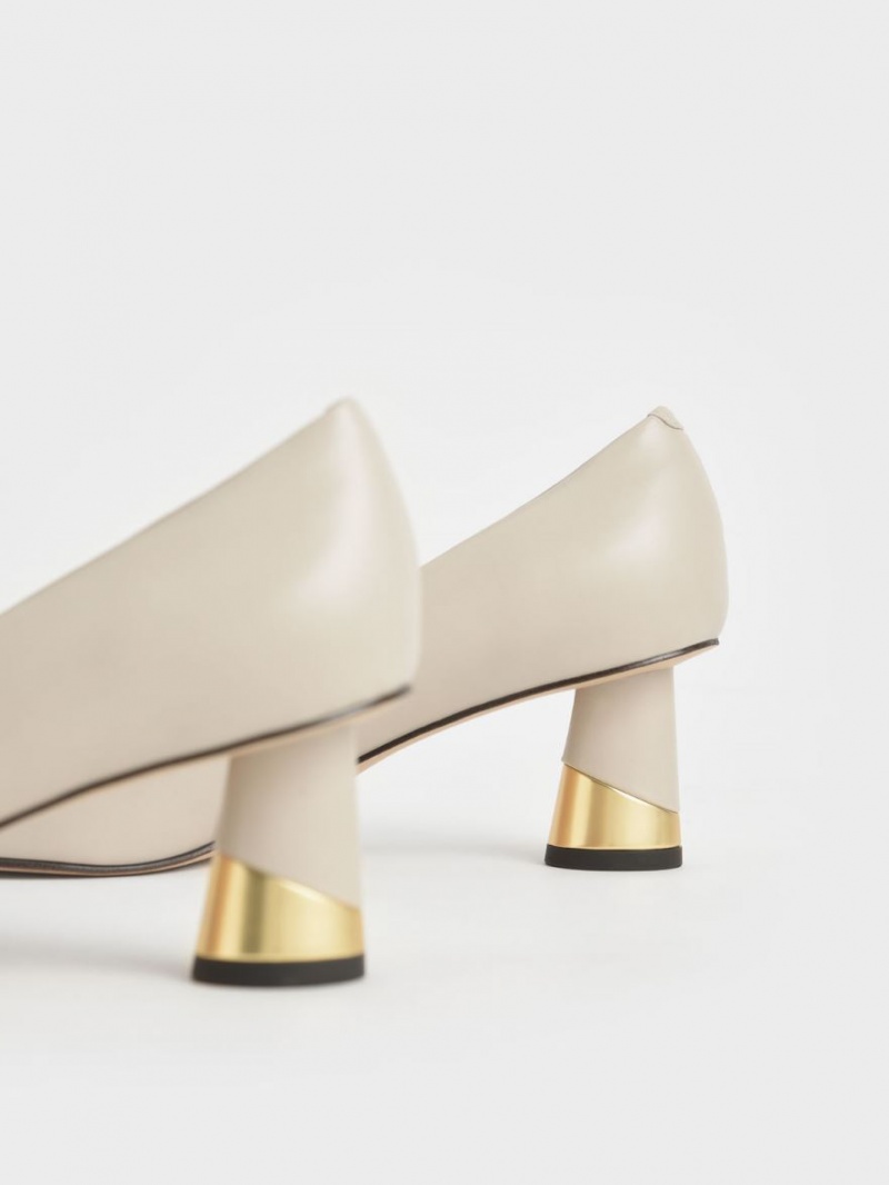 Γοβεσ Charles And Keith Metallic Sculptural Heel κρέμα | 87452-GINA
