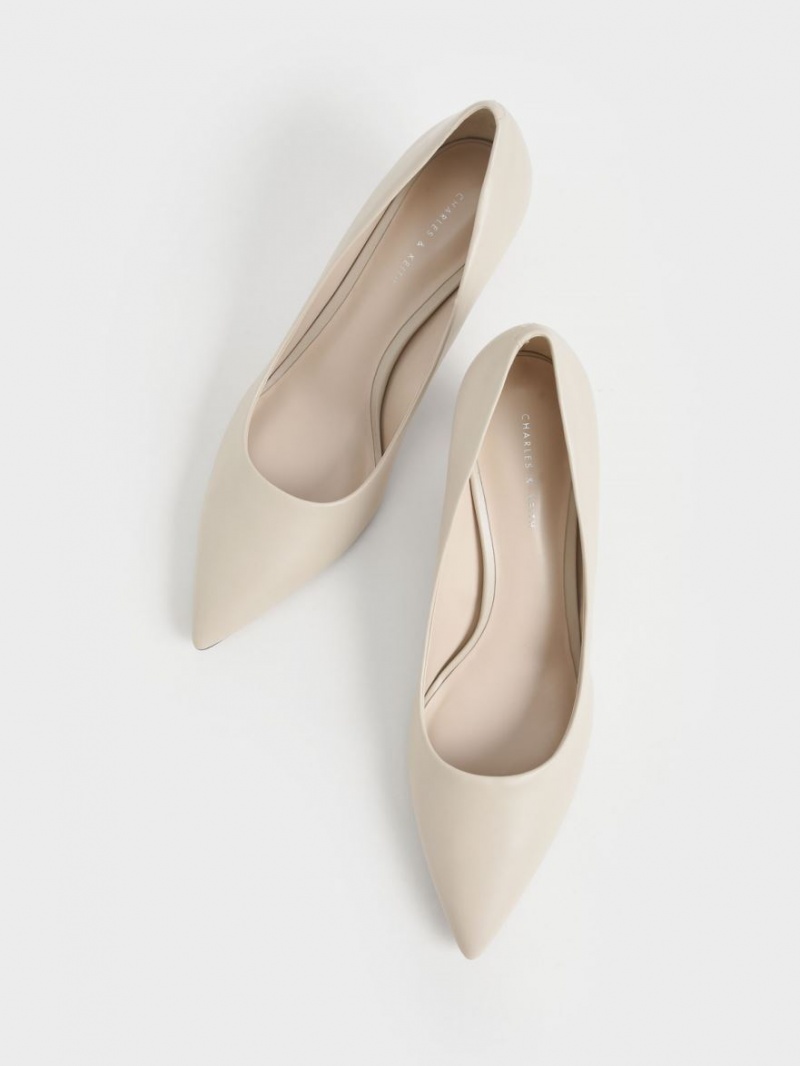 Γοβεσ Charles And Keith Metallic Sculptural Heel κρέμα | 87452-GINA